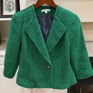 Cabi Ivy Green Bouclé Wool Blend Blazer Jacket - Size 8 M- Style 532